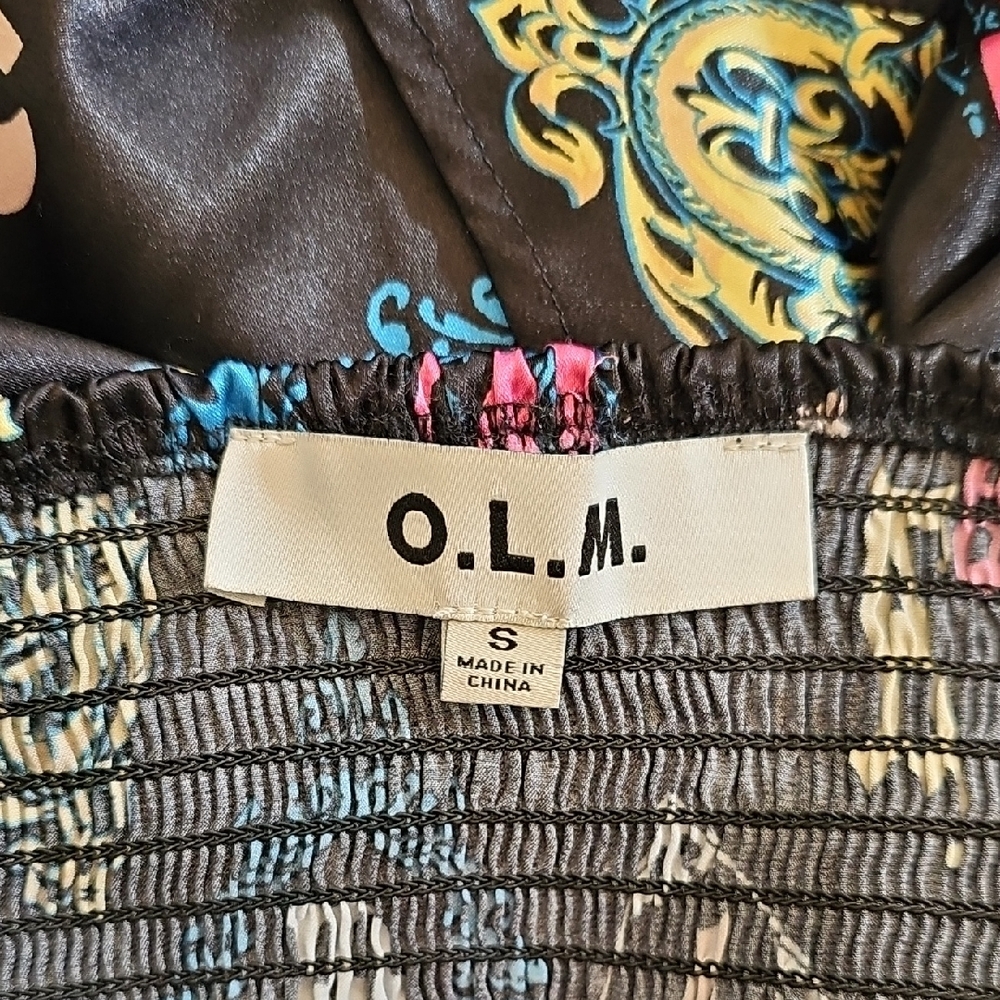 O.L.M Corset style Satin Black, Multicolor Crop Top Long Sleeve Size S - Picture 6 of 8